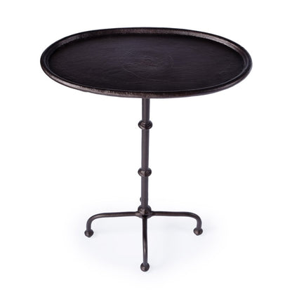 20" Black Aluminum Oval Outdoor Pedestal Side Table