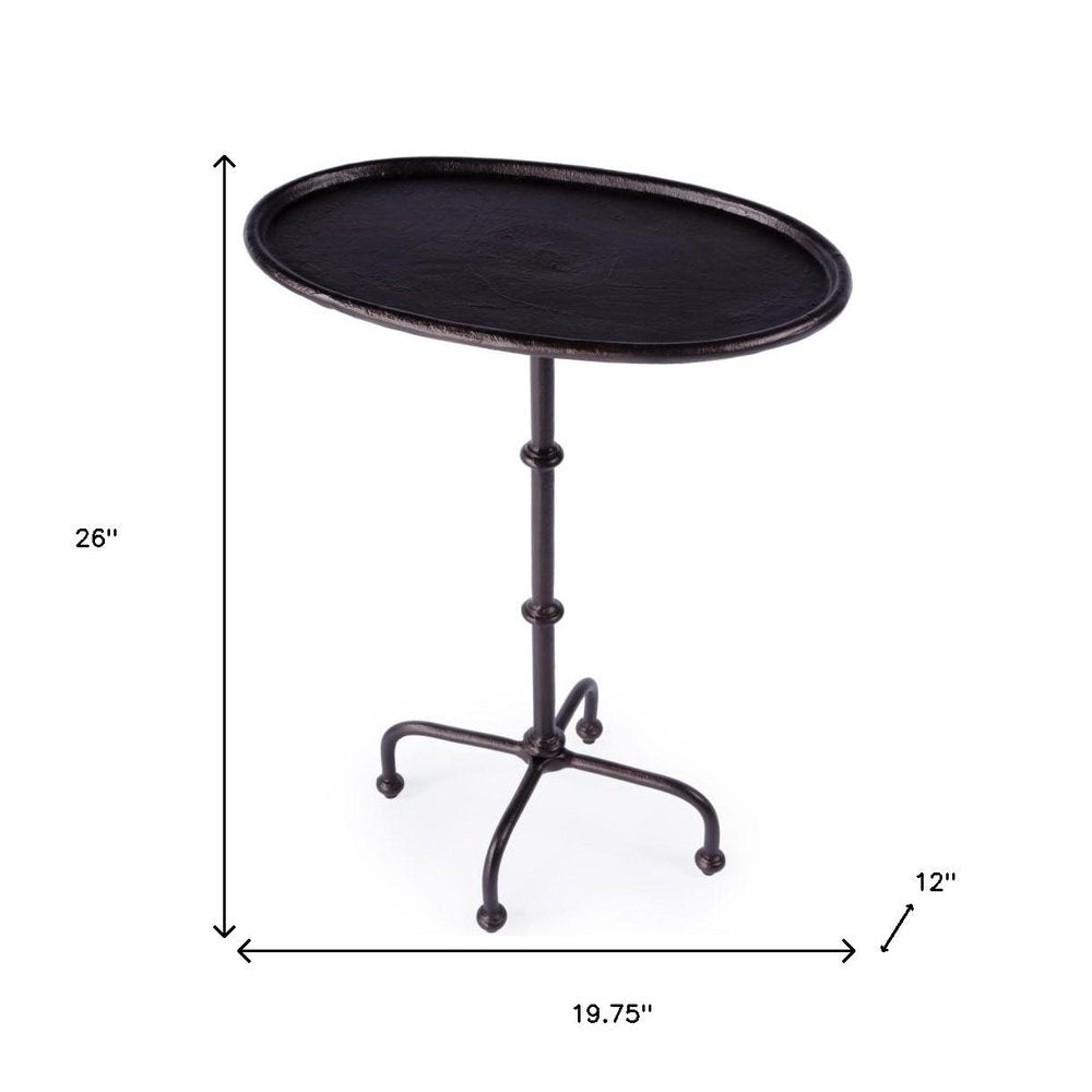 20" Black Aluminum Oval Outdoor Pedestal Side Table