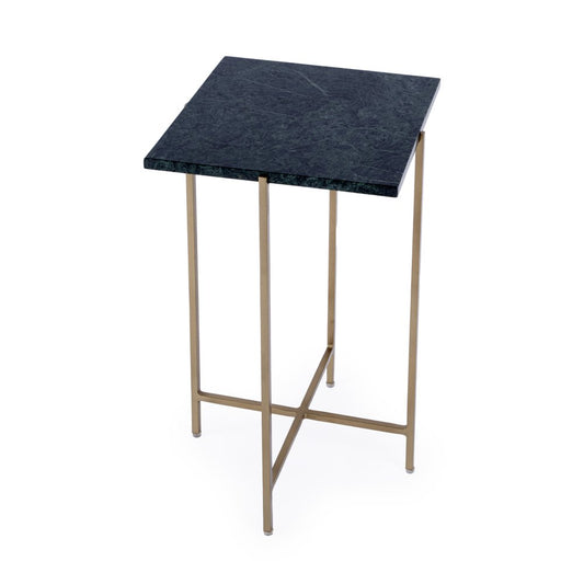 21" Green and Gold Marble and Iron Drink Size Square End Table