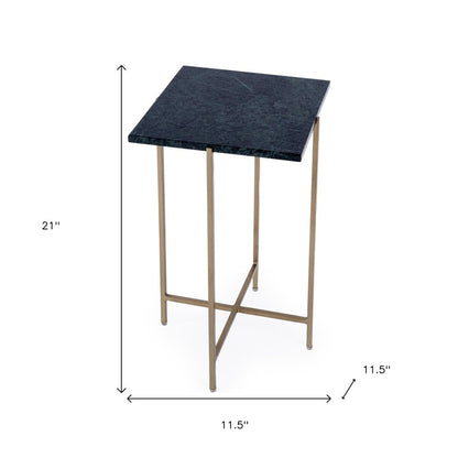 21" Green and Gold Marble and Iron Drink Size Square End Table
