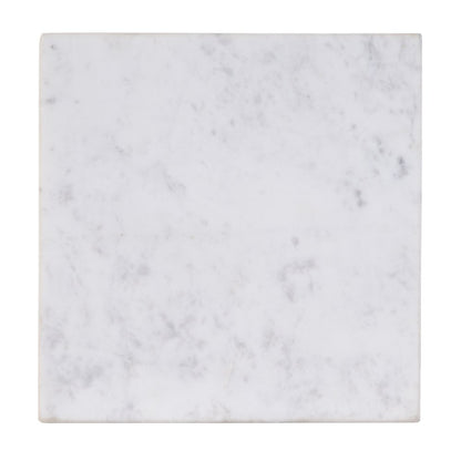 21" White and Gold Distressed Marble and Iron Square End Table