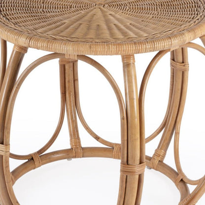 24" Natural Rattan Round Drum End Table
