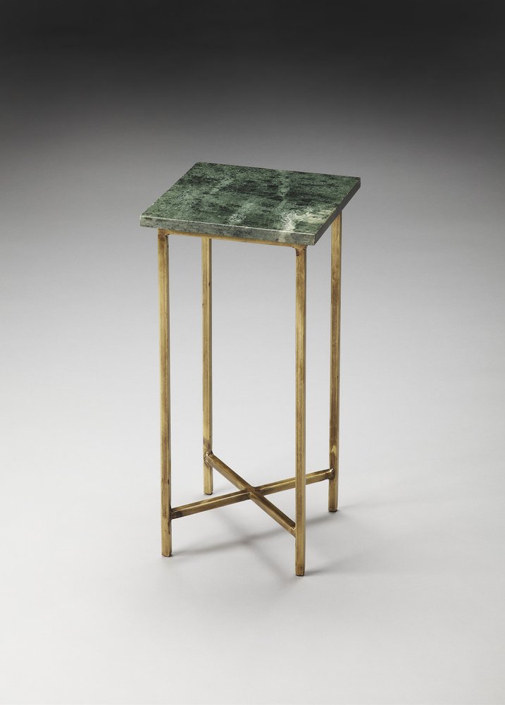 21" Green and Gold Marble Drink Size Square End Table