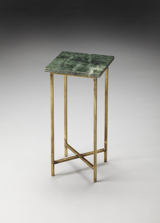 21" Green and Gold Marble Drink Size Square End Table