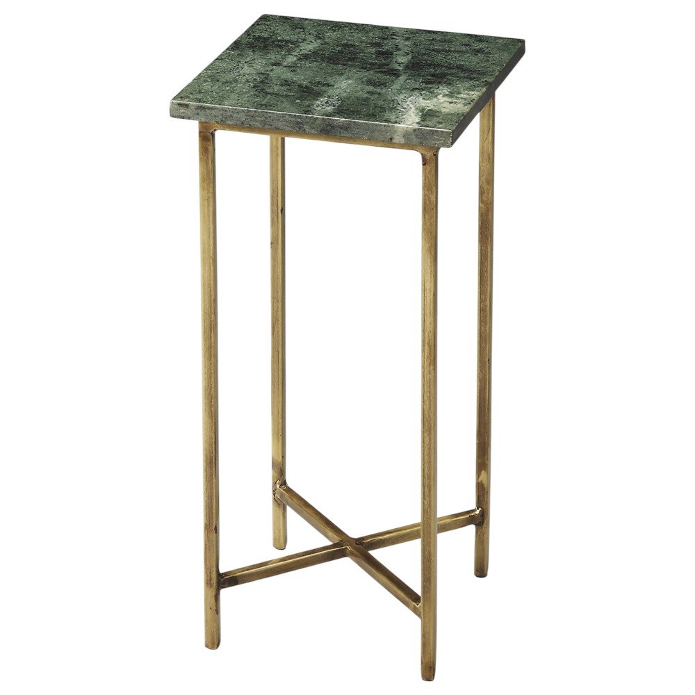 21" Green and Gold Marble Drink Size Square End Table