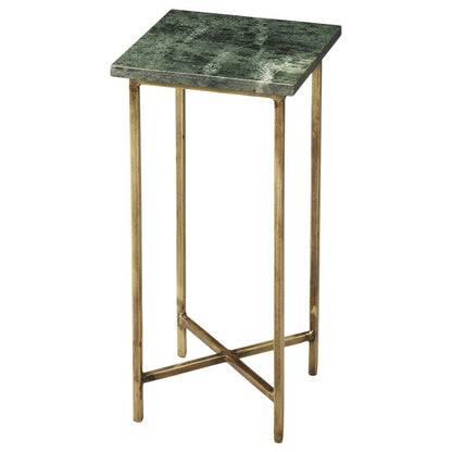 21" Green and Gold Marble Drink Size Square End Table
