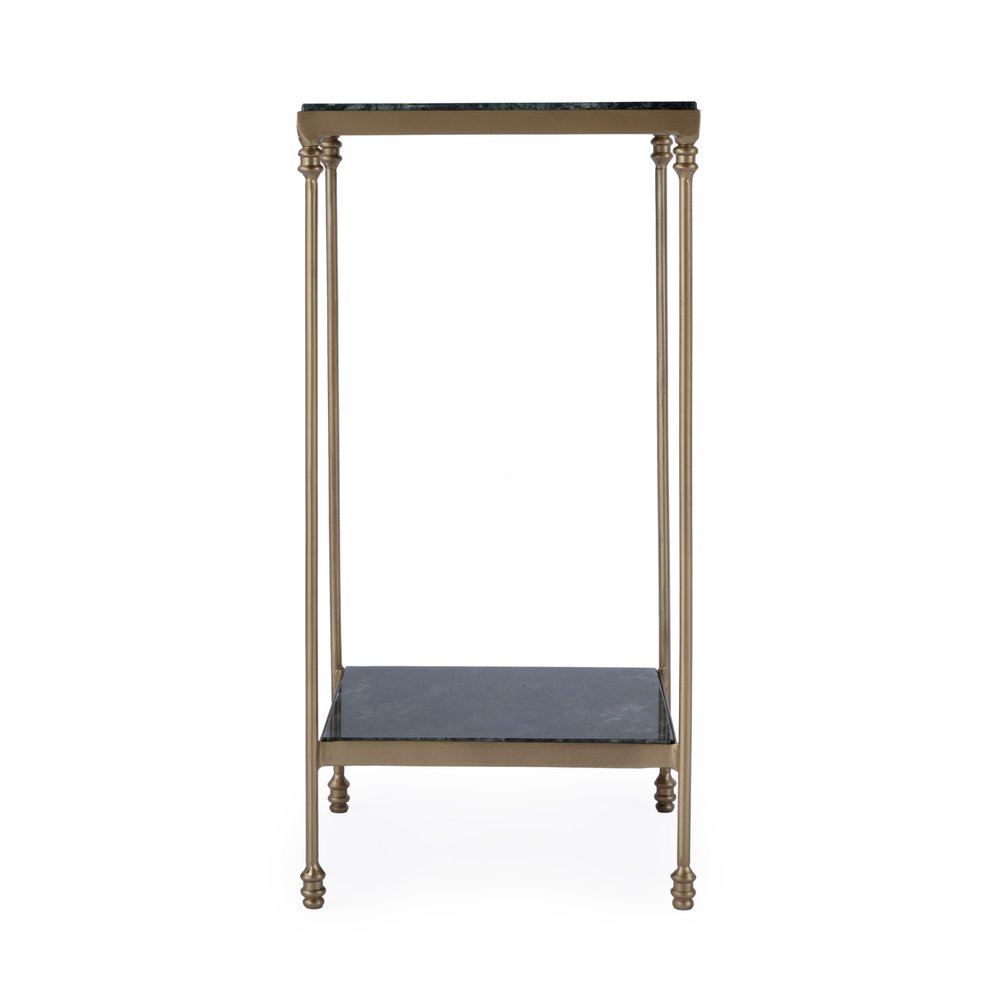 24" Green and Gold Marble and Iron Square End Table With Shelf