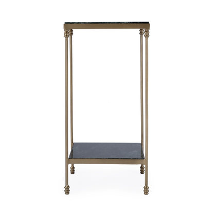 24" Green and Gold Marble and Iron Square End Table With Shelf
