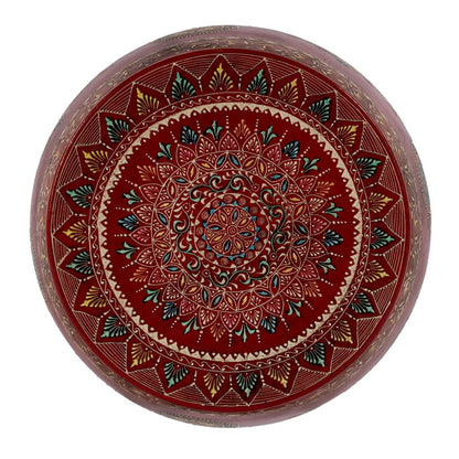 18" Red Iron Hand Painted Floral Round Drum End Table