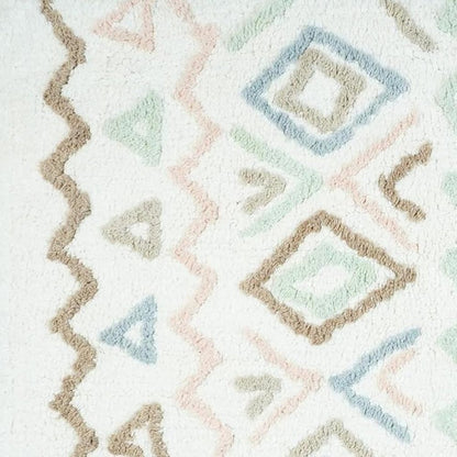 32" Blue Brown And White Cotton Geometric Bath Rug