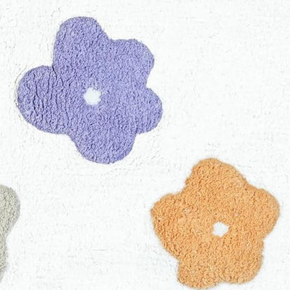 32" Pink And White Cotton Flowers Floral Floral Bath Rug