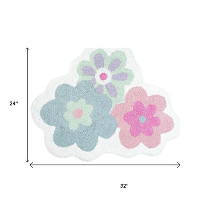 32" Pink And White Cotton Flowers Floral Bath Rug