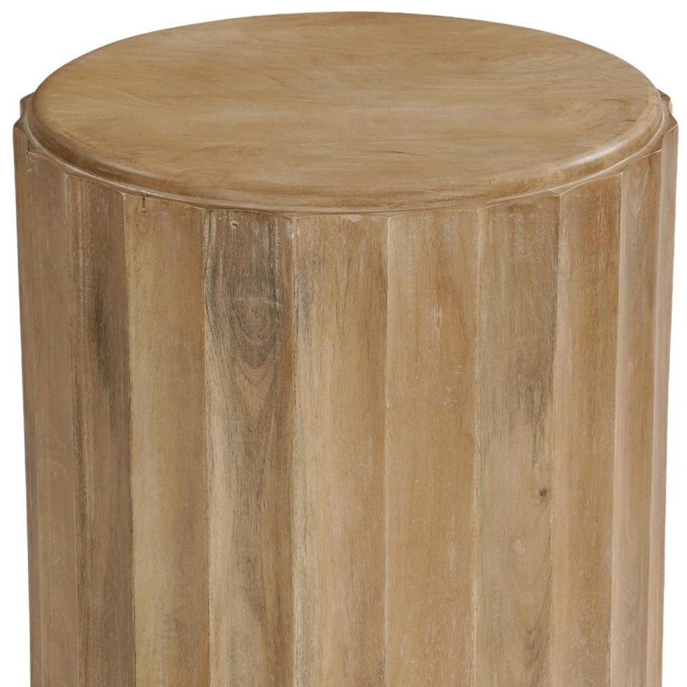 23" Brown Solid Wood Round Block End Table