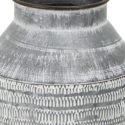 13" Gray Galvanized Metal Geometric Patterned Jug Vase