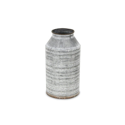 10" Gray Galvanized Metal Geometric Patterned Jug Vase