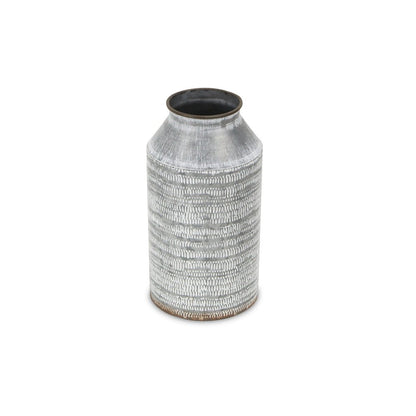 10" Gray Galvanized Metal Geometric Patterned Jug Vase