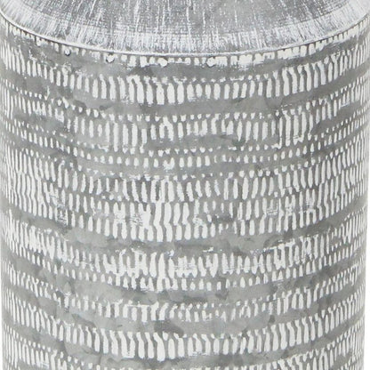 10" Gray Galvanized Metal Geometric Patterned Jug Vase