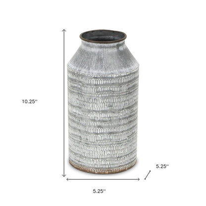 10" Gray Galvanized Metal Geometric Patterned Jug Vase