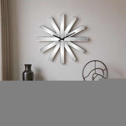 26" Silver Mirrored Glass Silent Analog Starburst Wall Clock
