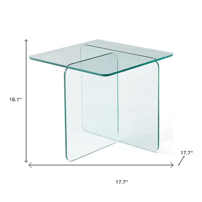 16" Clear Glass Square Cross Legs End Table