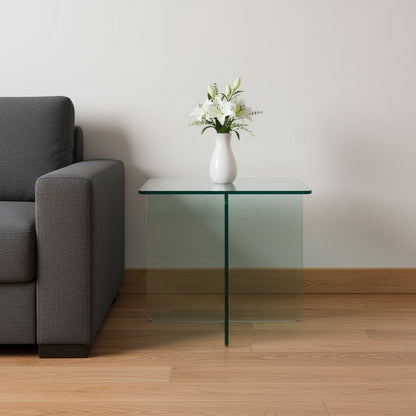 16" Clear Glass Square Cross Legs End Table