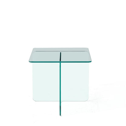 16" Clear Glass Square Cross Legs End Table