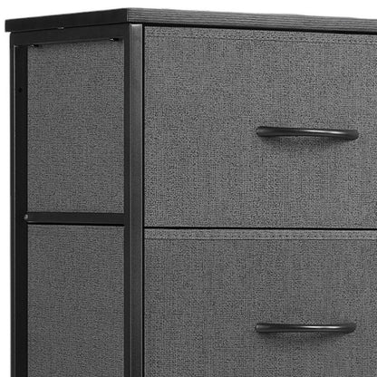 18" Black And Gray Fabric Wood And Metal Four Drawer Dresser