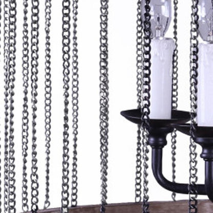 Black And Natural Wood and Metal Cylinder Six Light Dimmable Chandelier