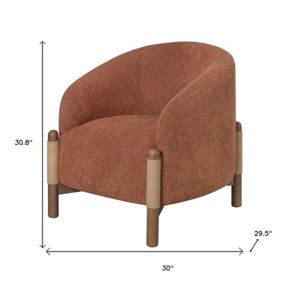 30" Rust and Brown Fabric And Wood Arm Chair
