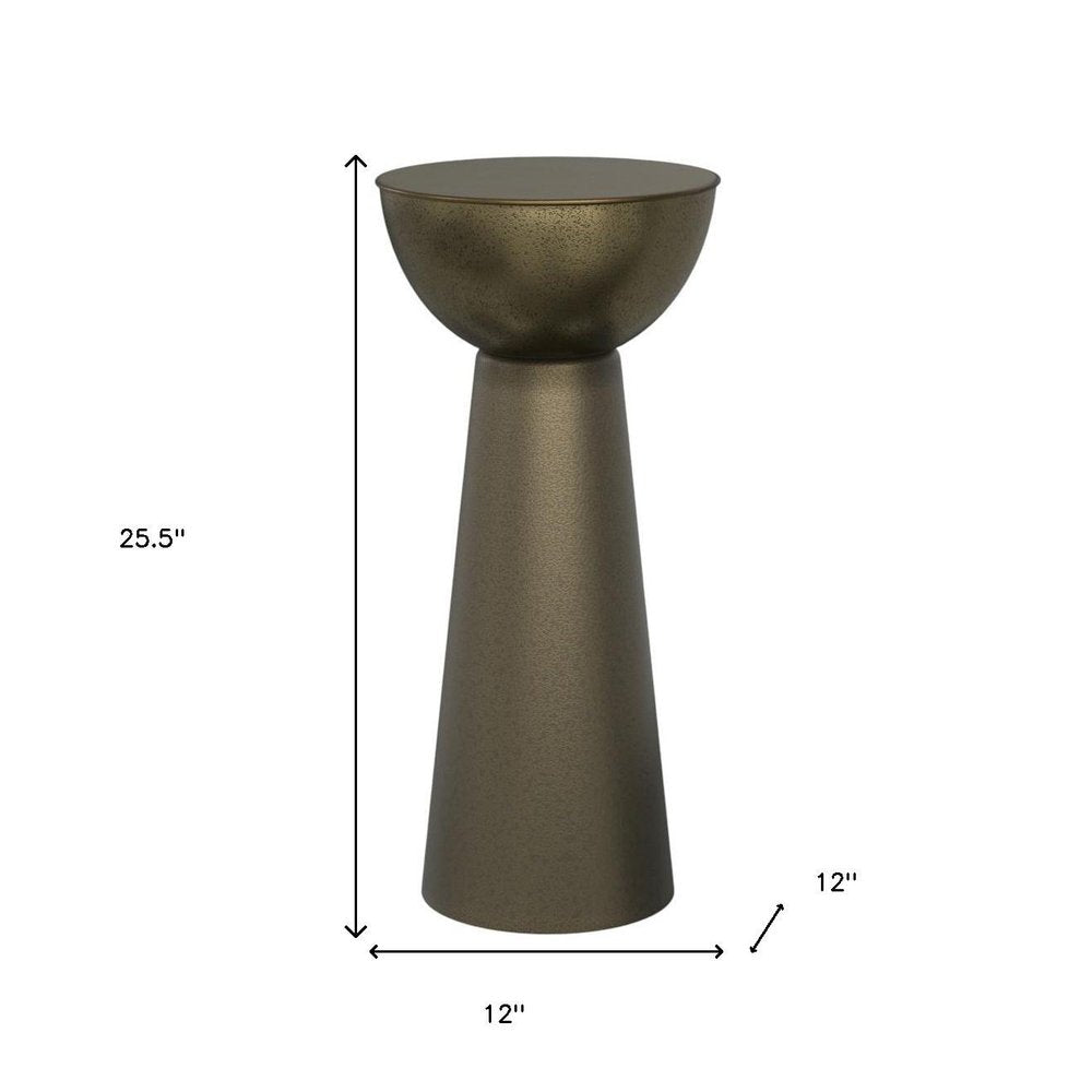 26" Antiqued Gold Distressed Iron Round Pedestal End Table