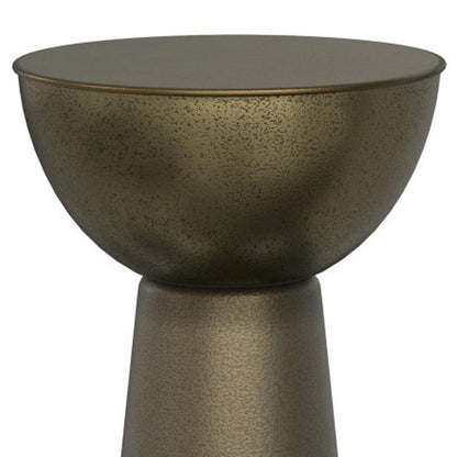 26" Antiqued Gold Distressed Iron Round Pedestal End Table