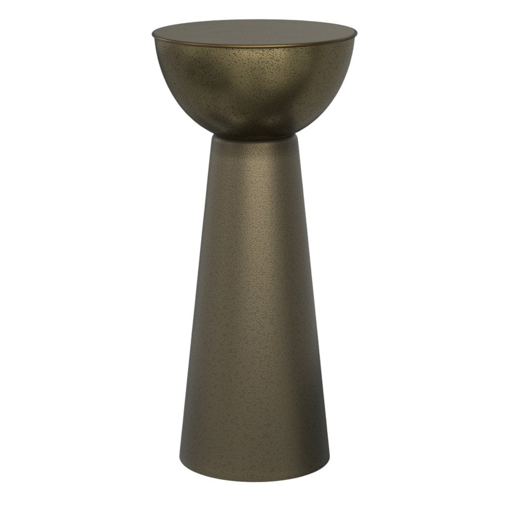 26" Antiqued Gold Distressed Iron Round Pedestal End Table