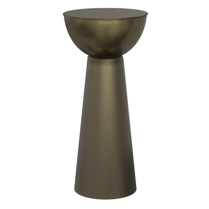 26" Antiqued Gold Distressed Iron Round Pedestal End Table