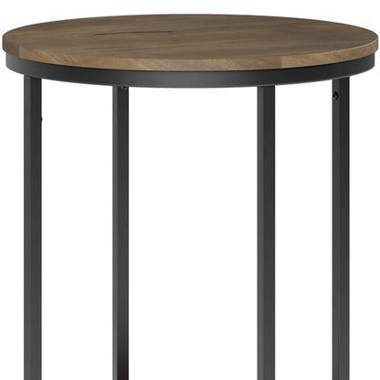 24" Gray and Black Solid Wood and Iron Round End Table With Shelf