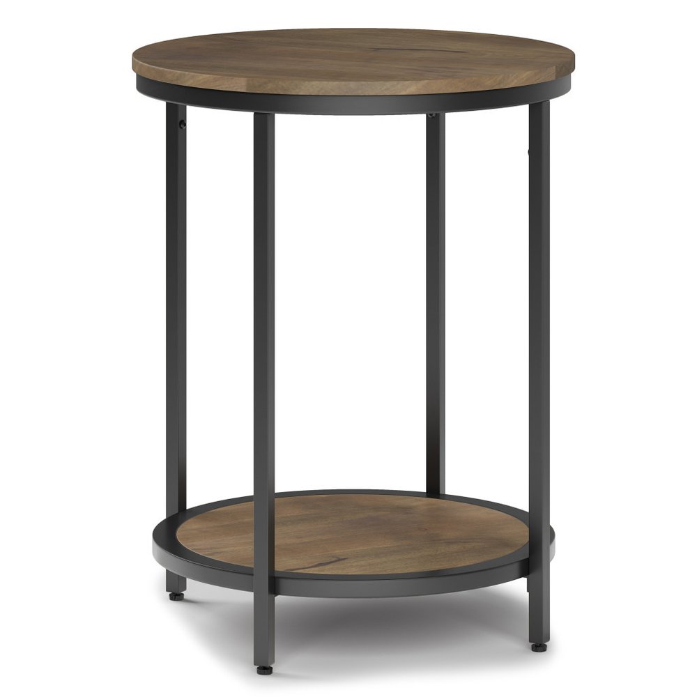 24" Gray and Black Solid Wood and Iron Round End Table With Shelf