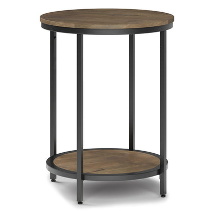 24" Gray and Black Solid Wood and Iron Round End Table With Shelf