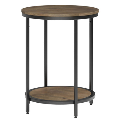 24" Gray and Black Solid Wood and Iron Round End Table With Shelf