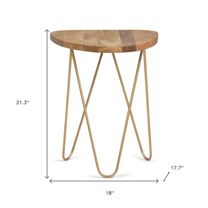 21" Gold Solid Wood and Iron Round End Table