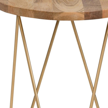 21" Gold Solid Wood and Iron Round End Table