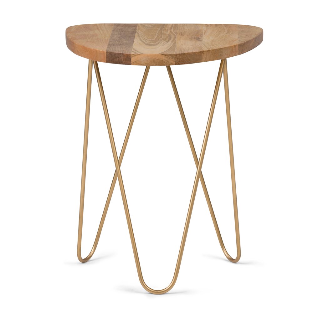 21" Gold Solid Wood and Iron Round End Table