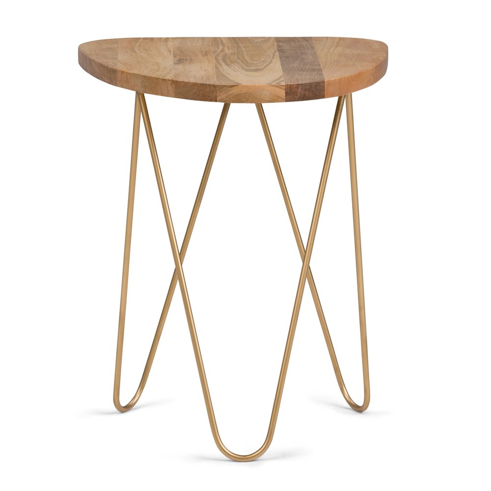 21" Gold Solid Wood and Iron Round End Table