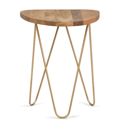 21" Gold Solid Wood and Iron Round End Table