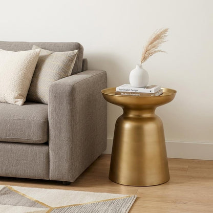 18" Gold Iron Round Pedestal End Table