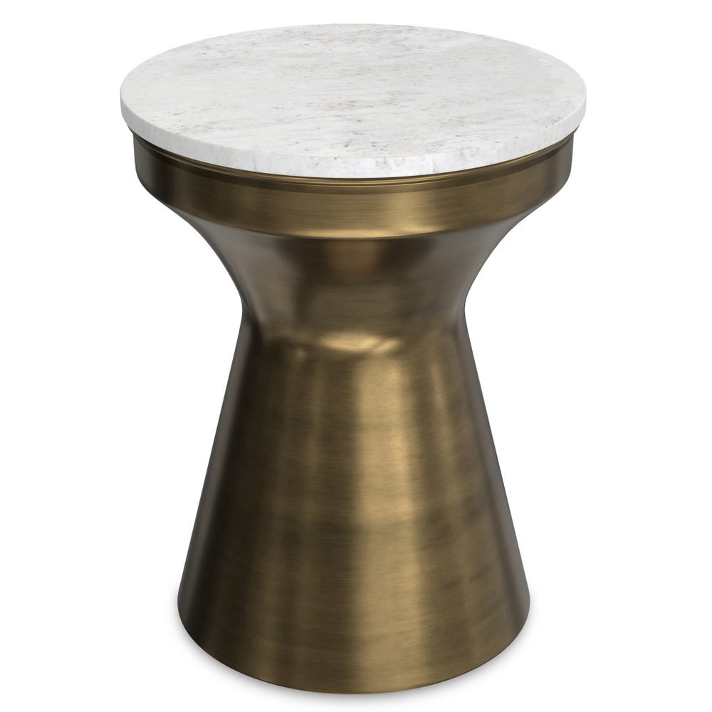 18" Antiqued Brass Marble and Iron Round Drum End Table