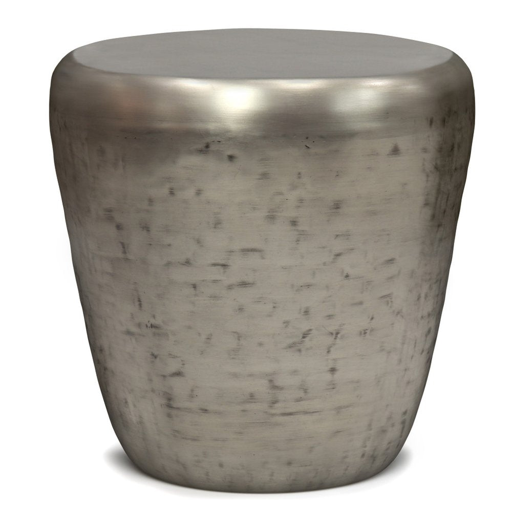 22" Silver Distressed Iron Round Drum End Table