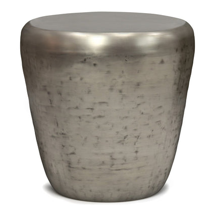 22" Silver Distressed Iron Round Drum End Table