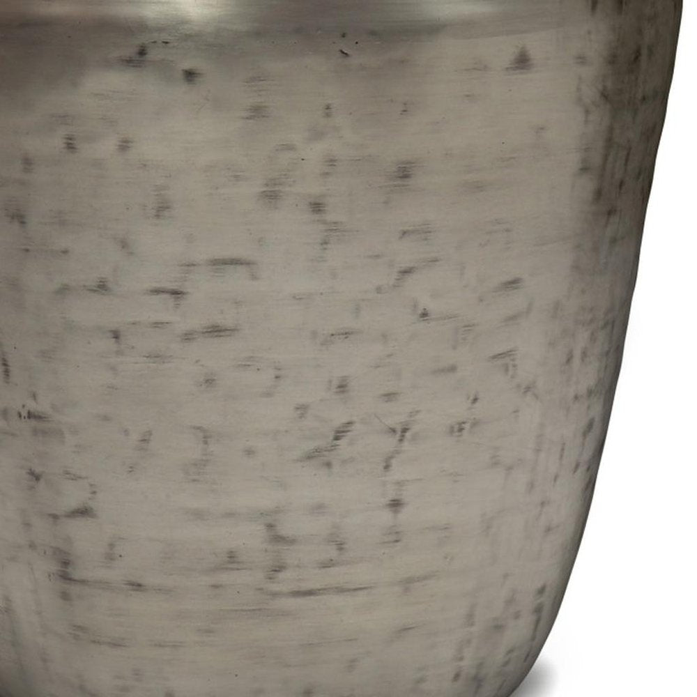 22" Silver Distressed Iron Round Drum End Table