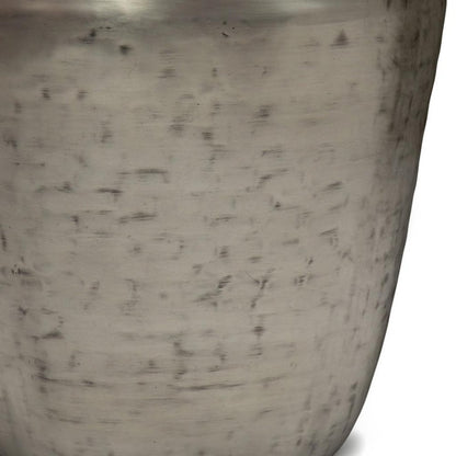 22" Silver Distressed Iron Round Drum End Table