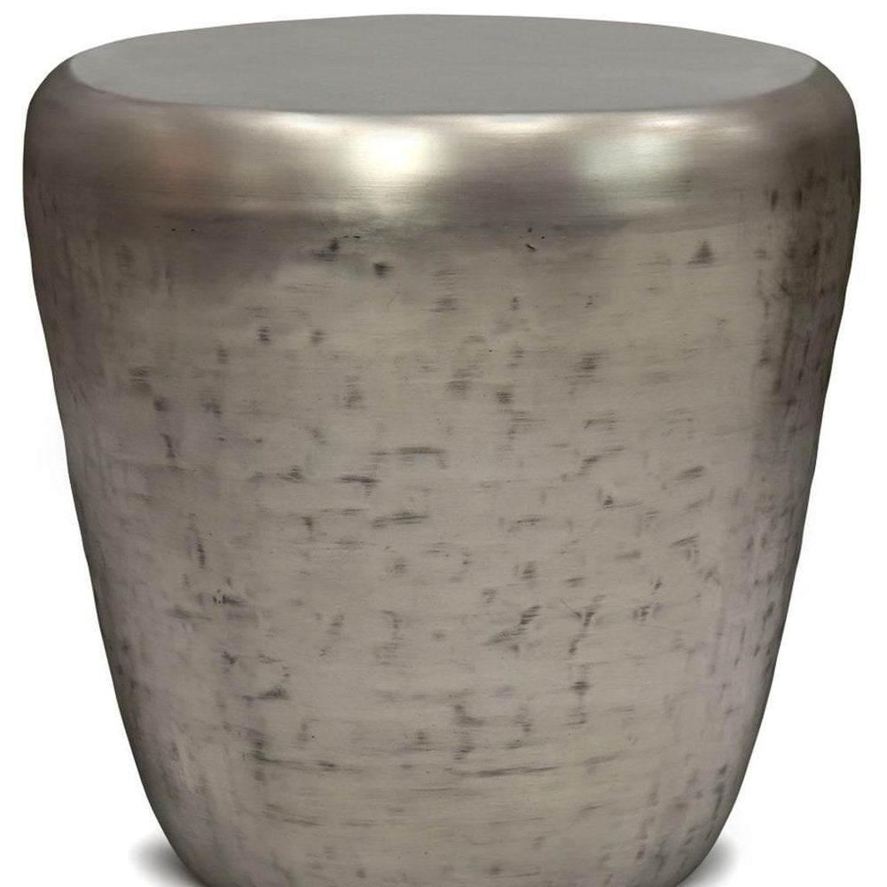 22" Silver Distressed Iron Round Drum End Table