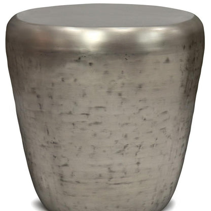 22" Silver Distressed Iron Round Drum End Table